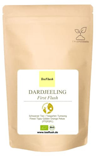Spitzen - Darjeeling First Flush, Ernte 2024, Flugtee, Bio, FTGFOP1, Schwarzer Tee, 250g, Teegarten Tumsong, Geschmack: vollblumig, fruchtig, spritzig, hocharomatisch