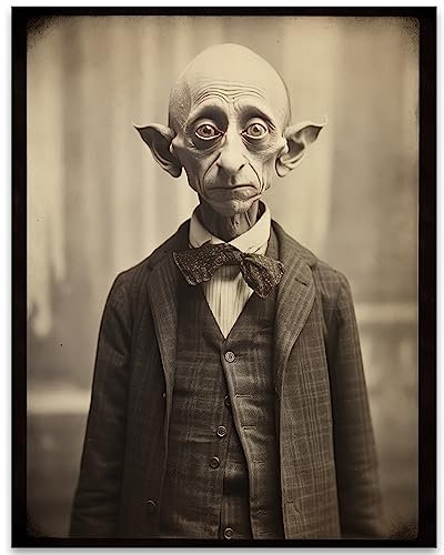 Poster, Motiv: Dobby die Hauselfe, Porträt mit Anzug, scheint wie Butler, ungerahmt 28,9 x 35,6 cm, Druck – Is It Real – seltsam, seltsam, seltsam, seltsam, ungewöhnlich, freaky und antiker Stil,