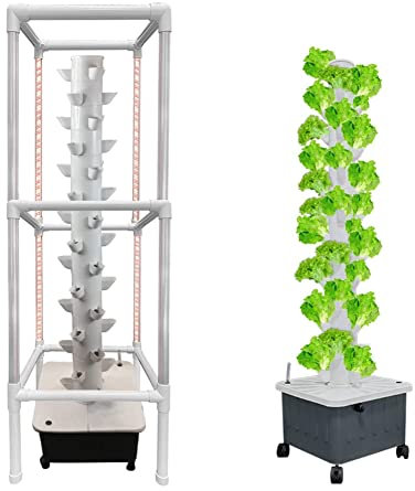 ANYURAN Tower Garden Hydrokultur-Anbausystem, 15 Etagen 45 Löcher Aquaponik-Anbausystem, Gemüsepflanzenturm-Geschenk für Gartenliebhaber,with Light