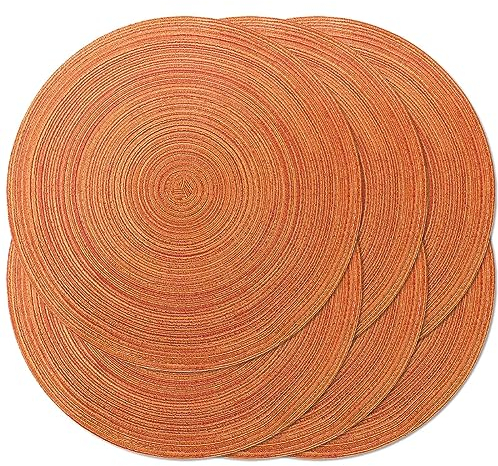 Noctiflorous Runde Platzsets, 38,1 cm, strapazierfähig, geflochten, gewebt, hitzebeständig, für drinnen und draußen, rutschfest, Esstisch, Platzsets (Orange, 6)