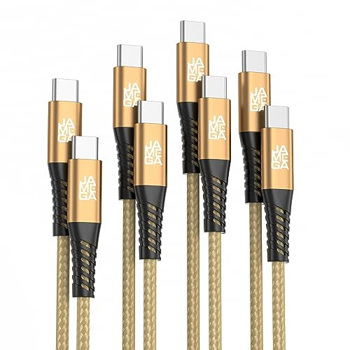 JAMEGA - USB Typ C Kabel Gold [4 Pack 0,5M 1M 2M 3M] | USB C Lade & Datenkabel Fast Charge Sync USB C Stecker/Stecker kompatibel mit iPhone 15 Pro Max iPad Pro Air Samsung Macbook Tablets Huawei uvm.