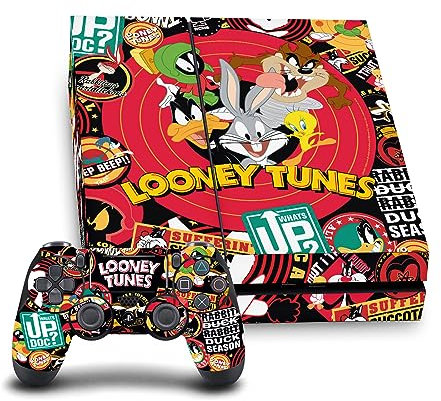 Head Case Designs Offizielle Looney Tunes Sticker-collage Graphics Und Charaktere Vinyl Haut Gaming Aufkleber Abziehbild kompatibel mit Sony PlayStation 4 PS4 Console and DualShock 4 Controller Bundle