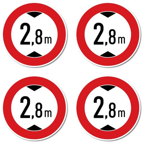 Autocollants : Ø 100 mm, 4 pièces – Hauteur de passage maximale/interdiction pour les véhicules trop hauts – 2,8 m – m – Certifié StVO Z-265