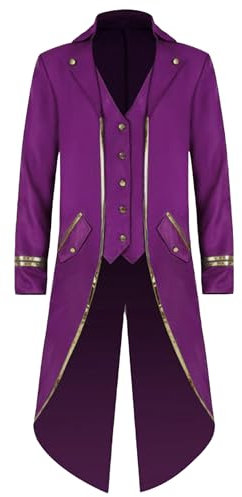 EFOFEI Uomo Halloween Tuxedo Giacca Medievale Manica Lunga Cotone Punk Cappotto Lungo Viola M
