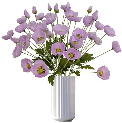 Künstliche Mohnblumen, Kunstmohnblumen, Kunstmohnblumen, Kunstmohnblumen, Großpackung für Heimdekoration, Tischdekoration, Blumenarrangement, Mohnblumenstrauß für Hochzeit (12, Hellviolett)