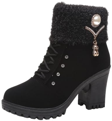 ticticlily Damen Stiefel Winterstiefel Schneestiefel Winterschuhe PU Stiefelette Schlupfstiefel Warme Gefütterte mit Blockabsatz Reißverschluss Boots Schuhe