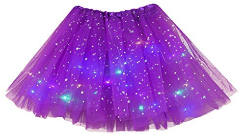 KONG JIMFAN Tüllrock Damen Eiskunstlauf Kleid Tüllrock Mit Lichterkette Karneval Rock Glitzer Damen Schwarzer Rock Damen Rock Damen Ballett Kurzer Tütü Damen Roter Rock Karneval(Einheitsgröße,Lila)