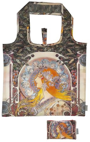 Fridolin Tasche: Art Nouveau, Zodiak - „I was a bottle“ recycled, bag in bag, b/h: ca. 45,5 × 68,5 cm (offen); b/h: ca. 15,5 × 9,5 cm (geschlossen in kleiner Tasche)