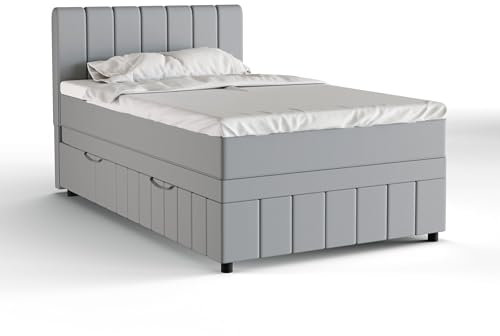PANDA MÖBEL Avalon Boxspringbett 120 x 200 cm Doppelbett mit hochwertiger Bonell-Matratze und Topper, Polsterbett mit Bettkasten, Schlafzimmer, Bequem, Modern, Stilvoll