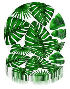 USUKUSI 50pcs Tropical Paper Plates 9 Inch Palm Leaves Plates Tropical Party Supplies Hawaiian Party Plates Summer-Party Themed Birthday Party Decorations