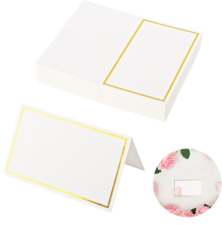 UKOFEW 50 Pièces Marque Place Mariage,Cartes de Nom Table,Cartes Porte-Nom avec Bordure Dorée,Cartes De Place,Pour mariage, communion, anniversaire, festival, fête, baptême