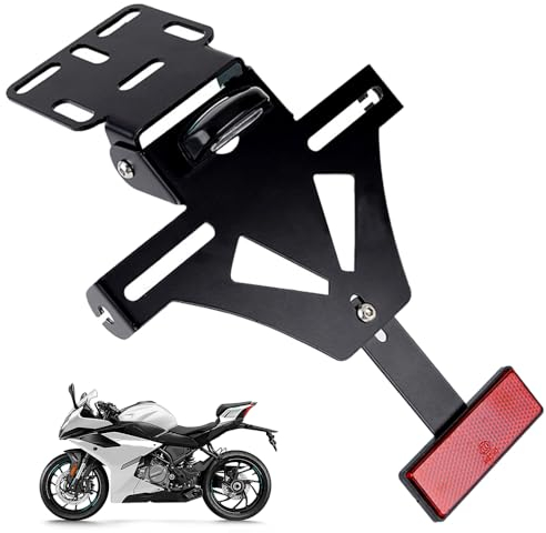 HIULLEN Motorrad Kennzeichenhalter, Universal Nummernschildhalter, LED-Licht Motorrad kennzeichenhalterung Einstellbarer Winkel Kompatibel mit Meisten Gängigen Motorradmodellen