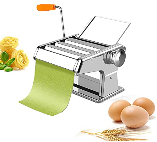 sjdoPulse Nudelmaschine Manuell, Nudelmaschine Mit Rollen Aus Edelstahl, 8 Einstellbare Dickeneinstellungen Mit Handkurbel, Für Spaghetti, Teigtaschen