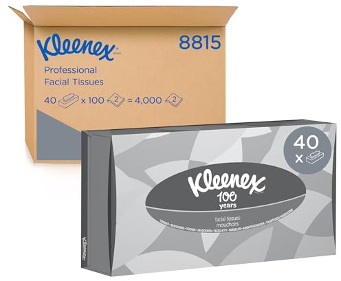 Kleenex Kosmetiktücher / Taschentücher Box 8815 - weich, robust und saugfähig - Mit FSC und EU Ecolabel, 40 x 100 (4.000 Papiertaschentücher), weiß, 2-lagig, parfümfrei
