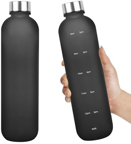 Botella de agua de 907.2 g, botella de agua deportiva de estilo esmerilado, botella de agua Tritan sin BPA con marcador de tiempo, botella de agua de boca pequeña a prueba de fugas con correa para