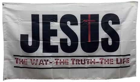 Stormflag Drapeau de Jésus The Way The Truth The Life 90 x 150 cm, couleurs vives et résistant à la décoloration, polyester 90 g avec deux œillets et double couture
