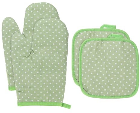 sourcing map 4 Pcs Oven Mitts and Pot Holders, 10.6 Inch Non-Slip Oven Gloves and Hot Pads for Cooking Grilling BBQ Picnic, Green