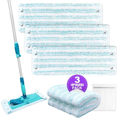 KEEPOW 3er Ersatzbezug für Leifheit Bodenwischer Clean Twist M | Set für Leifheit Wischbezug, Mikrofaser Reinigungstücher, ideal für alle Bodenarten, für Haushalt Reinigung