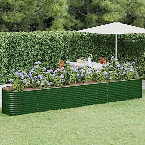 LAPOOH Hochbeet Pulverbeschichteter Stahl 440x80x68 cm Grün, Palettenrahmen, Hochteich, Gemüsebeet, Kräuterregal Balkon, Blumenbeet, Kräuterspirale, Tomatenbeet, Pflanzhochbeet - 318968