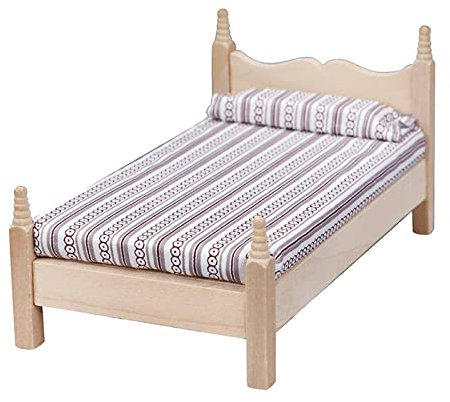 1/12 Dollhouse European Doppelbett mit Dekorationszubehör, Holz, 164 x 92 x 83 mm