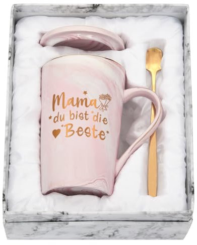 Joymaking Tazza da caffè MAMA du bist die Beste, idea regalo per mamma festa della mamma, compleanno, regalo di Natale per la migliore mamma, regalo per la festa della mamma, tazza da caffè, 400 ml