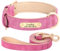 SEOUGEE Ensemble collier et laisse personnalisés en cuir pour chien de petite, moyenne et grande taille - Collier rembourré et souple pour chiens de petite, moyenne et grande taille (L, ensemble rose,