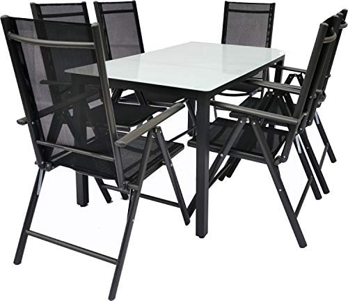 VCM 7-piece set garden furniture aluminum glass garden set seating group dining group table chairs 140 MA Anthracite