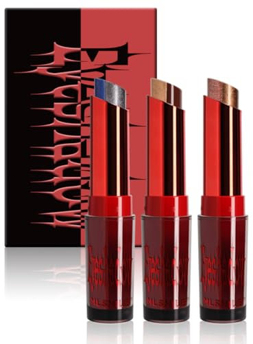 KARLOR 3 Pcs 2-in-1 Glitzer Lippenstift Set, Lippen Stifte metallic Bronzer Blau Golden,Glänzend Shiny Lipstick Schimmer Lidschatten Stick Farbverlauf Glitter Lipsticks hochglänzend