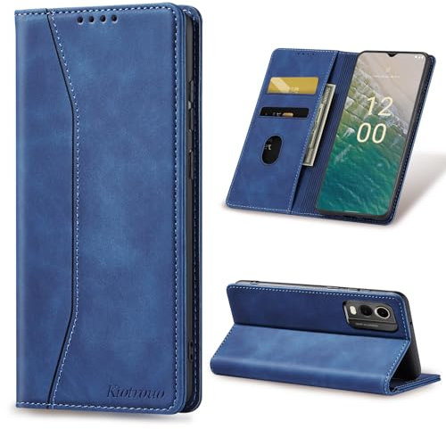 KIOTROUO Case for Nokia C32 Leather Wallet Case with Card Holder, Kickstand, Magnetic Closure, PU Flip Shockproof Protective Phone Case Cover Compatible with Nokia C32, Blue