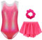 Happy Cherry Bambina Body da Ginnastica Smanicato con Gonna+Fascia per Capelli 3 Pezzi Costume da Danza Balletto Gara Artistica Body Brillante Paillettes Rosa per Ragazze 9-10 Anni