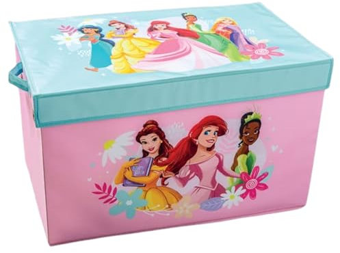 rightclick Large Storage Box With Lid & Handles, Foldable Lid Toy Storage Organizer, Girls Bedroom Accessories Magical Princess Design, Toy Storage Unit (61x38x38 cm)