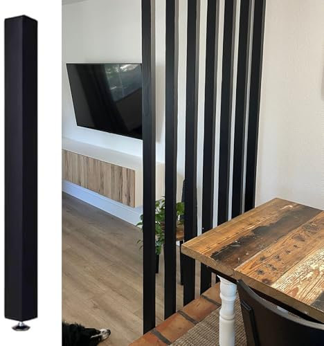 Raumteiler aus schwarzem Holzlamellen, Trennwand vom Boden bis zur Decke, Wohnzimmer-Trenner, kein Bohren erforderlich, Höhe 140 cm, ideal für Esszimmer, Arbeitszimmer und Wohnzimmer