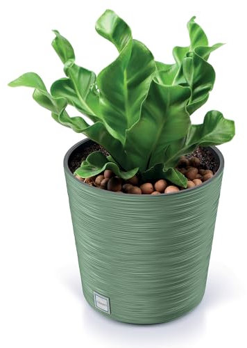 EDANTI Pot de fleurs, rond, grand/petit, pour l'intérieur et l'extérieur, pour fleurs, jardin, balcon, terrasse, maison, vert, 30 cm