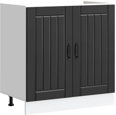 Gecheer Spülenunterschrank Lucca Schwarz Holzwerkstoff, Küchenschrank, Küchenzeile, Vorratsschrank, Geschirrschrank