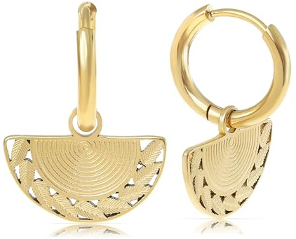 Made by Nami Set Ohrringe Hängend Silber oder Gold mit Fächerförmiger Anhänger aus Chirurgischem Edelstahl Hypoallergen & Wasserfest Ohrringe Boho Schmuck Damen