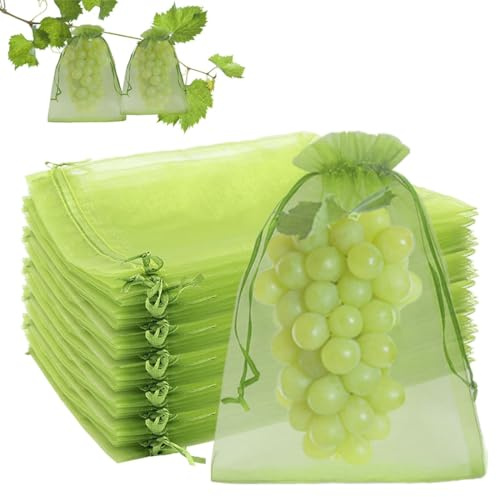 50 Stück Traubenschutzbeutel, 20x30cm Weintrauben Netz, Weintrauben Säckchen, Trauben Schutzbeutel mit Zugband, Obst Schutzbeutel mit Kordelzug, zum Schutz vor Vögel Wespen Fruchtfliegen Insekten