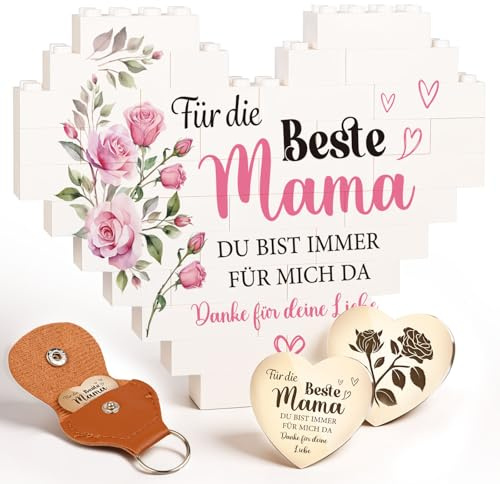 Giftota Geschenk für Mama zum Geburtstag Herzförmige Bausteine und Glücksbringer - Geburtstagsgeschenk für Mama von Tochter Sohn - Geschenke für Mutter zum Geburtstag, Muttertag, Weihnachtsgeschenke