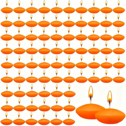 Pack of 80 Floating Candles, White, Unscented Floating Candles, Tea Lights Candles for Wedding Pool, Water Cup Decoration, for Valentine's Day, Halloween, Christmas (Orange)
