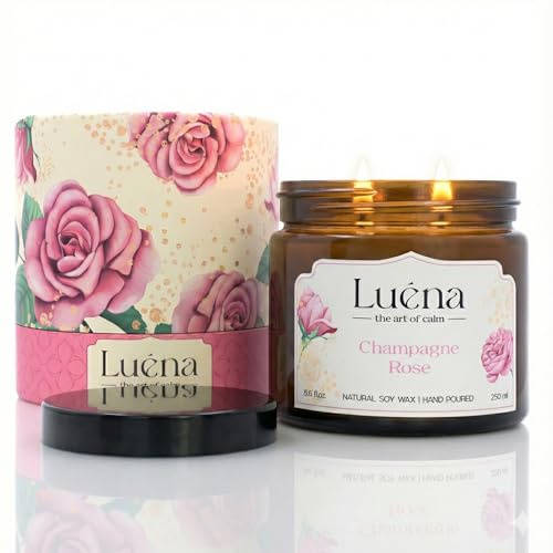 Luéna - Champagne Rose | Premium Soja-Duftkerze 250 ml | Natürlicher Sojawachs | 55 Std. Brenndauer