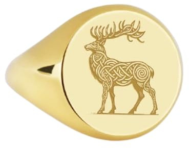 LKBEADS Hirsch aus 925er Sterlingsilber | Vergoldeter Ring | Siegelring in runder Form, 14 x 14 mm | Bandgröße US 5–12,5 Avelaibal | LKDR_0088