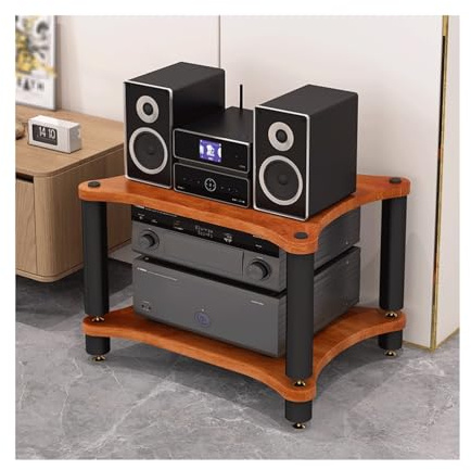 RGZFYH HIFI Stand Stereo Rack AV Media Stand with Shock-Absorbing Feet HIFI Stand Wooden CD Record Player Stereo Receiver AV Equipment Cabinet Display Rack Living room(Brown,2 Tier)