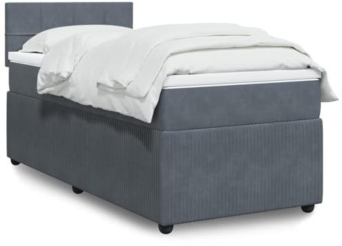 QJBSAVVA Boxspringbett 90x190 Dunkelgrau Samt mit Taschenfederkernmatratze Komplettset Easy-Care Topper Jugendzimmer Gästezimmer Schlafzimmer