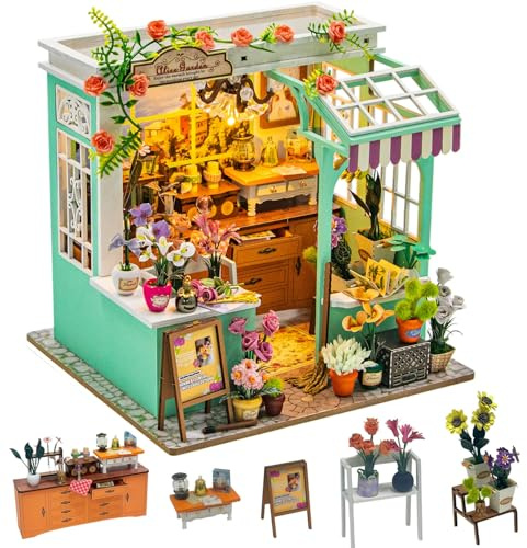 CUTEROOM - Casa de muñecas en Miniatura con función NFC, Kit de Modelo de Madera con LED, Modelo de Invernadero en Miniatura, Juego de Mundo en Miniatura