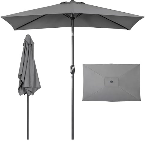 Avestar Parasol de Jardin Rectangulaire Extérieur 212x134 cm, Inclinable à Manivelle, Protection UV et Imperméable, 6 Arceaux Renforcés, Pour Jardin, Piscine, Terrasse, Sans Pied, Gris
