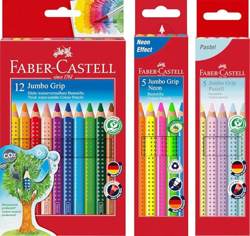 Faber-Castell - Jumbo Buntstifte Set GRIP, 5-teilig, bruchsicher, für Kinder und Erwachsene (Komplett Set)
