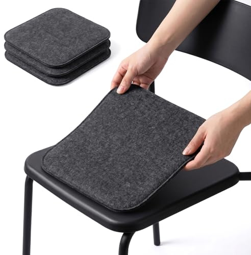ALKNOT Filz Sitzkissen eckig, 4er Set rutschfeste Filz Sitzkissen, 35x35cm Waschbare Stuhlkissen für Indoor und Outdoor, Sitzpolsterauflage für Esszimmer,Garten (4, Eckig - Dunkelgrau)