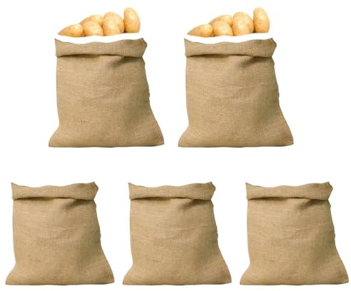 Jutesäckar 5-Pack 40 x 60 cm Återanvändbar Organiserare | Jutesäckar För Växter För Lök Morot Potatis Bakgård Jord Sand Odling Plantering Förvaring Lantbruk Växthus