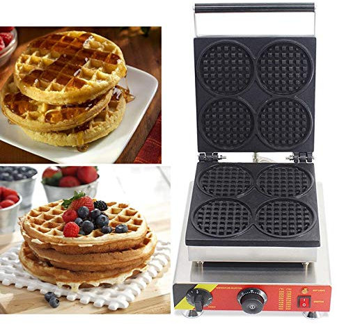 Hanchen Belgian Waffle Maker Baker 4pcs Round Commercial Waffle Iron Machine Electric Deep Fill NP-504 with Temperature/Time Control No-Stick Coating CE 220V