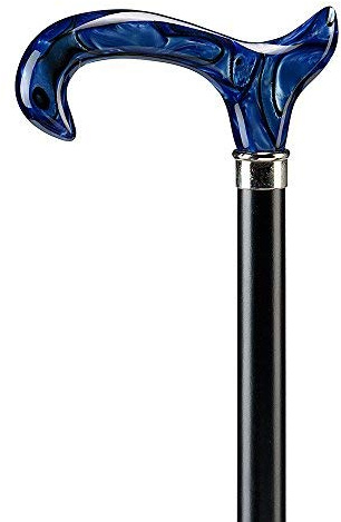 Schwarzer Buchenstock mit Derbygriff aus Acryl in blau-schwarz