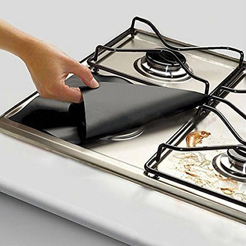 4 revêtements de protection pour plaques de cuisson de cuisinière à gaz - Réutilisables - Carrées - Nettoyage facile Taille M Noir